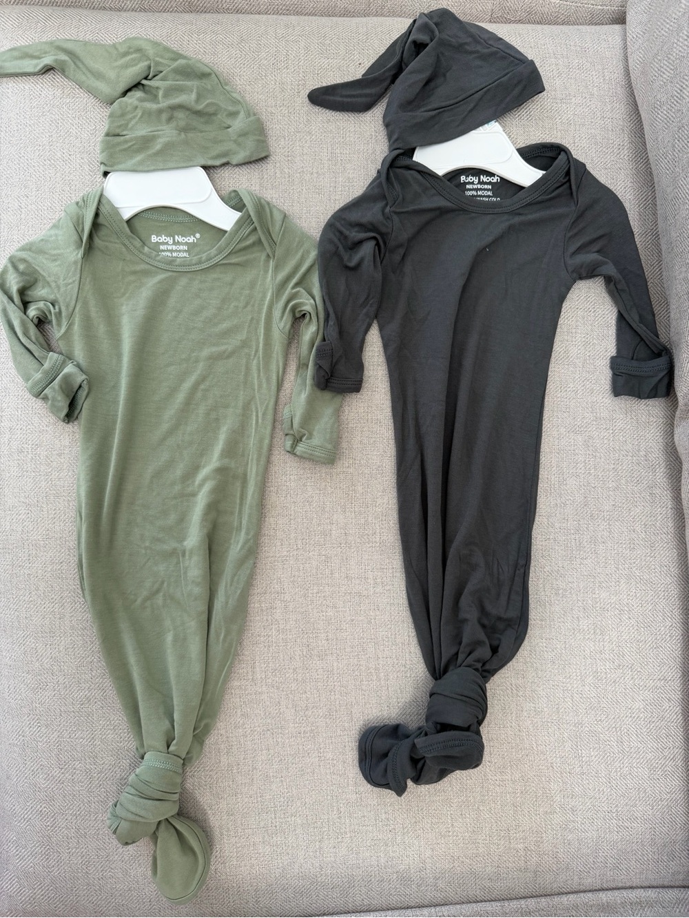 Baby Noah Knot Gown & Hat Set - Olive Green and Charcoal